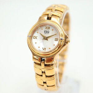 ESQ Swiss Womens Watch Gold Tone 24mm MOP Dial Steel Bracelet with New Battery